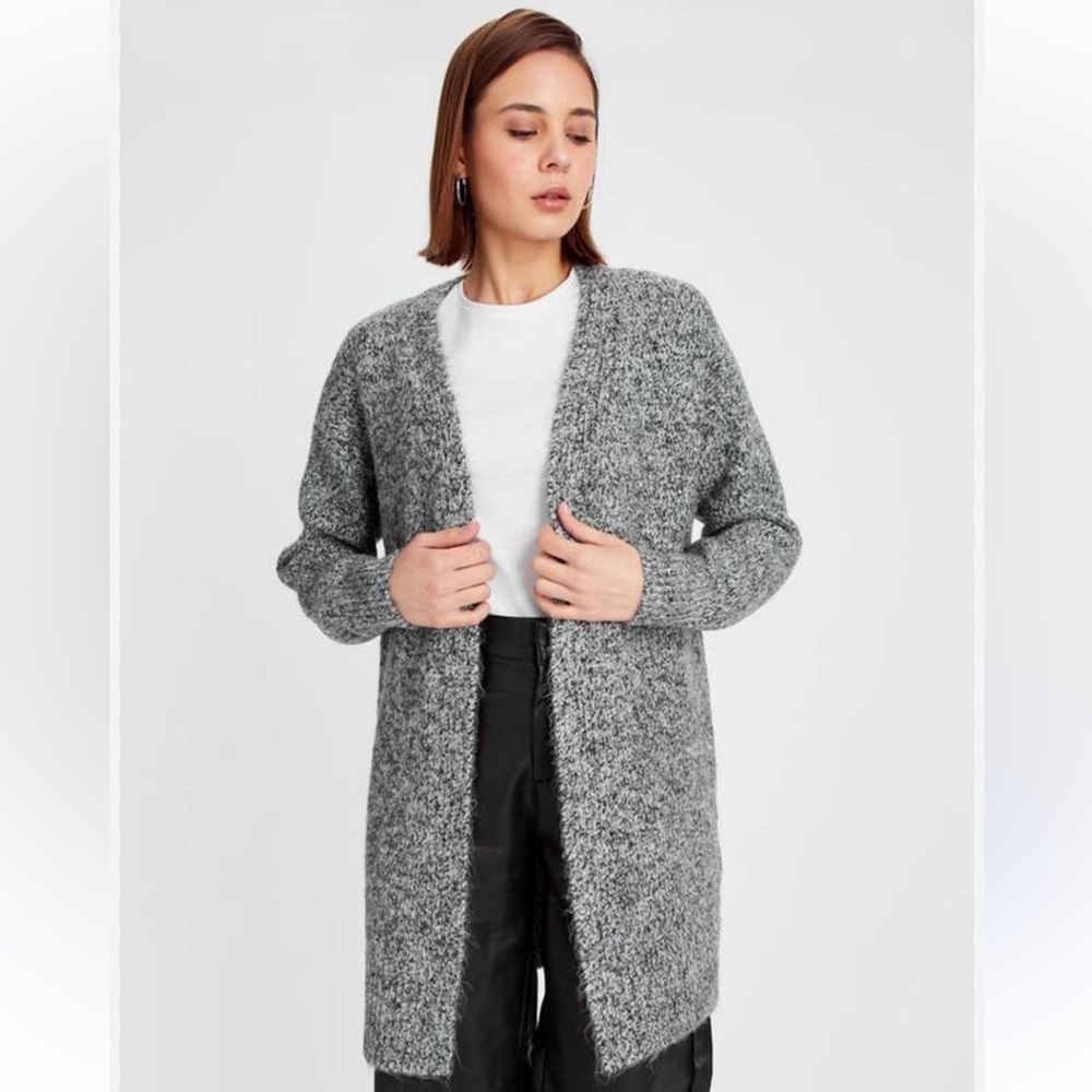 J Crew Gray Marled Open Front Long Knit Cardigan Sweater Women’s XS
